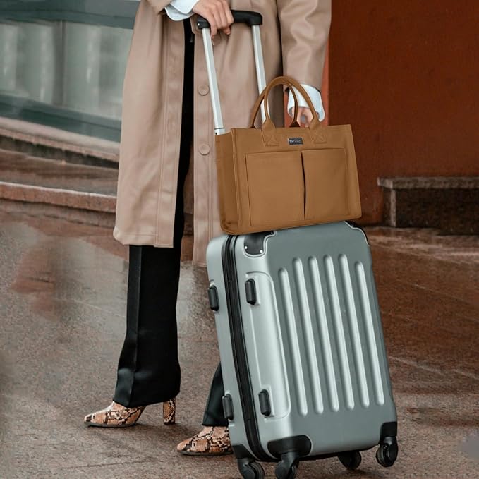 TOPDesign Heavy-Duty Canvas Tote Bag for Women, Adjustable Crossbody/Shoulder Handbag with 9 Pockets, Everything Tote