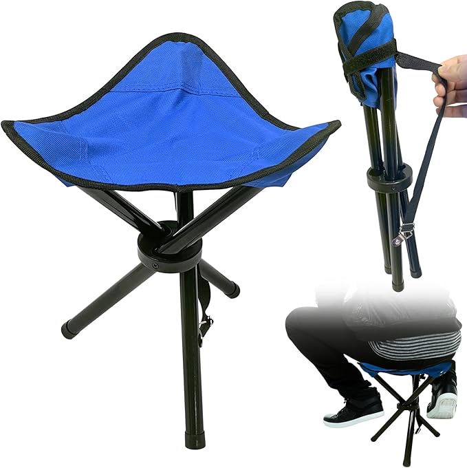 Travel Folding Camping Stool, Use Height 14.6" and Maximum Weight 300 lbs Outdoor Portable Tripod Seat Fishing Chair Seat for Camping Fishing Hiking Gardening and Beach Garden Painting (Blue)