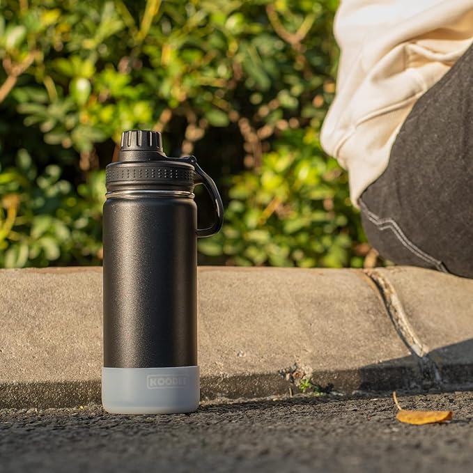 koodee Water Bottle for School-12 oz Stainless Steel Vacuum Insulated Wide Mouth Water Flask with Leakproof Spout Lid (Black)