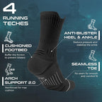 Compression Running Socks 3 Pairs, Cushion Crew Socks, Anti-Blister Moisture Wicking Athletic Hiking Basketball Socks