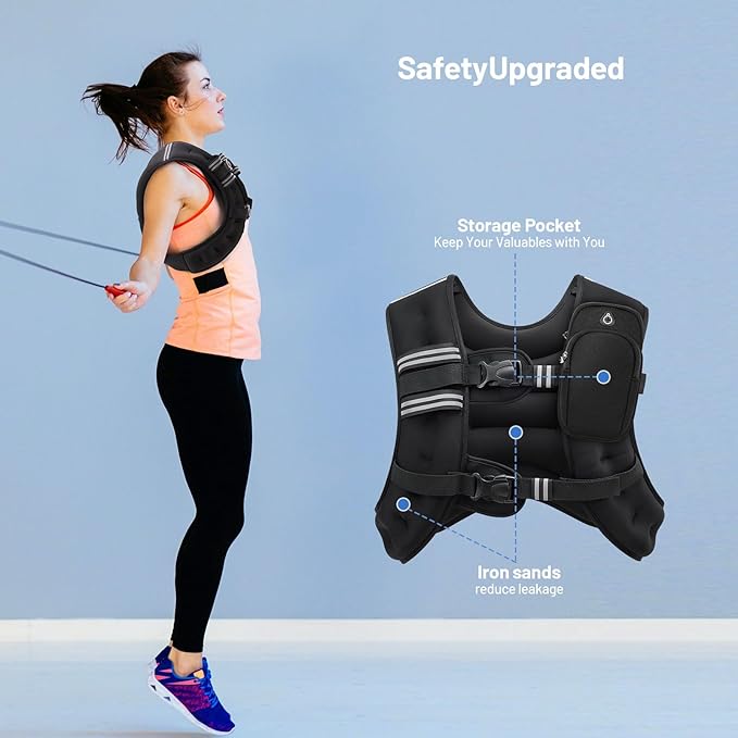 Weighted Vest 6 8 12 16 20lb with Reflective Stripe Adjustable Rucking Vest for Men Women Kid for Walking Running