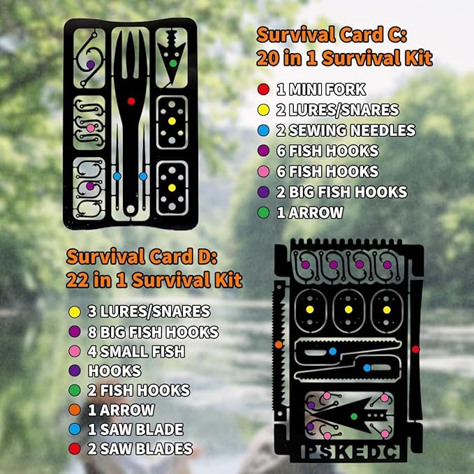 PSKOOK 12 Pcs Survival Multitool Card Emergency Camping Tool EDC Kit in Your Wallet Outdoor Hunting Fishing Hiking Gear