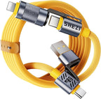 4 in 1 USB C Cable 60W Compatible With Lightning Cable Fast Charging & Data Transfer, Multi Charger Cord Combo for iPhone iPad Charger Wire with L/Type C/USB A for iPhone 16/15/Macbook, Yellow
