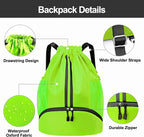 Hoedia Sports Drawstring Backpack - String Swim Gym Bag with Shoes Compartment and Wet Proof Pocket for Women&Men (Green)