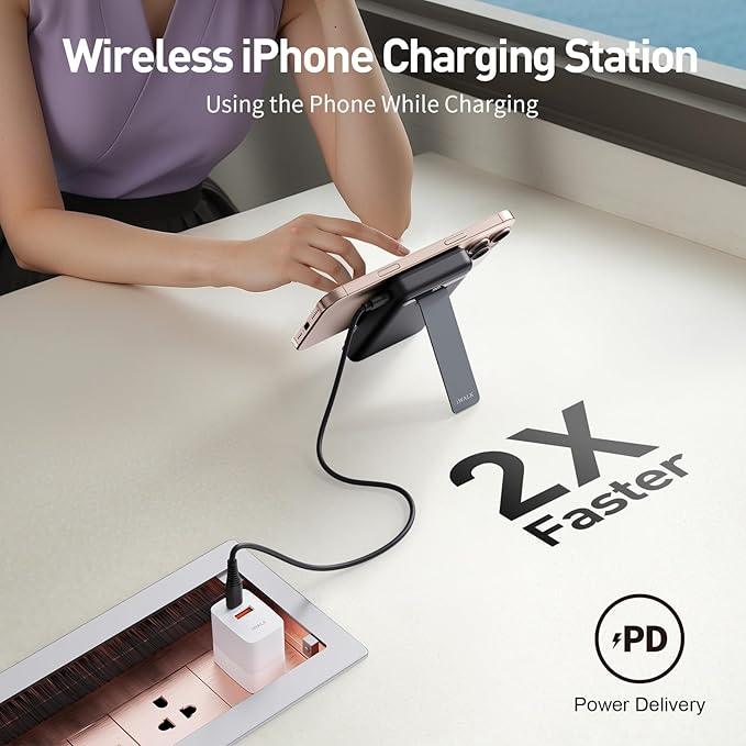 iWALK Qi2 Certified 15W Magnetic Wireless Power Bank, 10000mAh Portable Charger with Adjustable Stand & LED Display, Fast Charging for iPhone 16/15/14/13/12 Pro/Pro Max/Plus/Mini