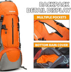 70L Camping Hiking Backpack with Rain Cover Waterproof Backpacking Backpack for Hiking Treeking Climbing Outdoor