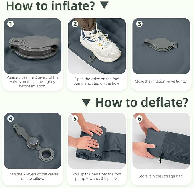 Double Sleeping Pad Camping, Self Inflating 6'' Extra-Thick 2 Person Pillow Built-in Foot Pump Waterproof Inflatable Sleeping Mat Backpacking, Tent, Hiking, Portable Camping Pad