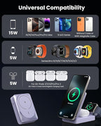 3-in-1 Wireless Charger Charging Station for iPhone, Qi2 Certified 15W Fast Charging Foldable Magnetic Charger Stand with 30W USB C Adapter for MagSafe iPhone 16/15/14/13/12, Apple Watch, AirPods