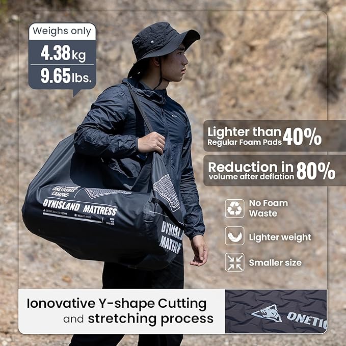 ONETIGRIS DYNISLAND 4In Double Air Mattress, Self-Inflating Sleeping Pad Foam for Camping, Backpacking, Car Trips, Travels, Air Bed with Patch-up Kit, 79”x53“