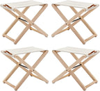 Wood Folding Camping Stools Set of 4, 18.5" Hardwood Portable Fishing Folding Stool with Heavy Duty Metal Support Canvas Camp Stool Foldable Footstool for Outdoor Hiking Picnic BBQ, Beige