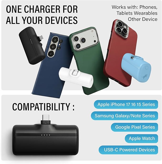 Nimble Bump 5K 20W Fast Charging Portable Charger with Foldable Built-in USBC Connector, Mini Travel Power Bank Battery Pack Compatible with iPhone, Samsung Galaxy, iPad, & USB-C Devices (Blue)