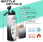 Stainless Steel Water Bottle 40oz with Straw & Auto Spout Lids, Paracord Handle, Insulated Water Flask Carrier Bag & Protective Boot, Thermo Bottle Mug Metal Canteen Keep Cold-48H & Hot-24H