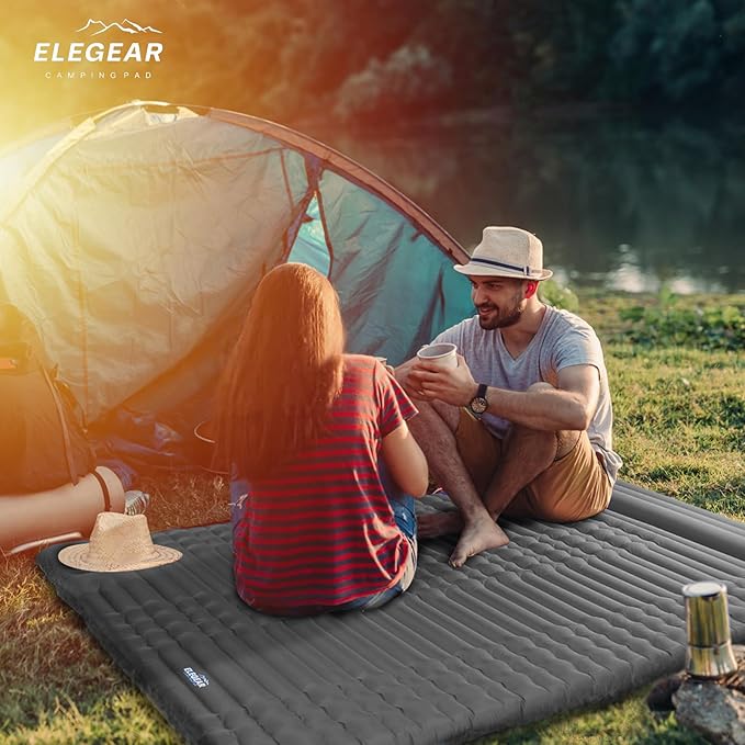 Elegear Double Sleeping Pad for Camping, 4.7" Ultra-Thick Self Inflating Camping Pad 2 Person with Pillow Built-in Foot Pump Camping Sleeping Mat for Backpacking, Hiking, Portable Camping Pad