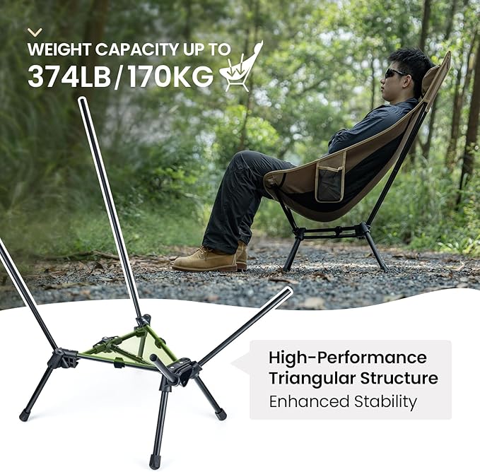 OneTigris Tigerblade High Back Camping Chair with Pillow Design, Comfortable Widened Seat Folding Chair