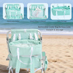 SUNNYFEEL Low Beach Chair, 5-Position Lay Flat Reclining, Backpack Portable Folding Chair with Cooler Bag & Cup Holder, Heavy Duty 350 LBS, Compact for Beach, Camping, Travel