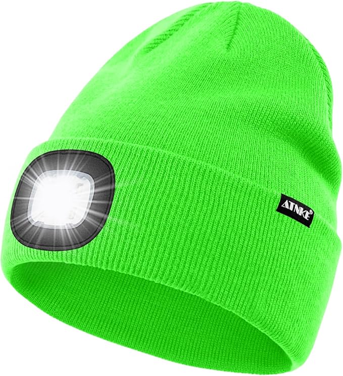 ATNKE LED Lighted Beanie Hat,USB Rechargeable 4 LED Running Headlamp Bright Cap with The Light Gifts for Men and Women