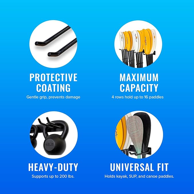 Paddle Storage Wall Rack, Kayak, SUP, Canoe Paddles, Indoor Organizer, Solid Steel Hanging Hooks (Ultimate)