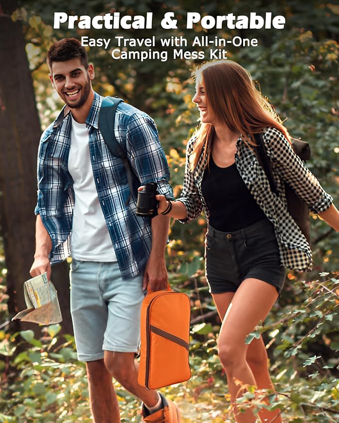 Camping Cooking Set - Camping Utensil Set Car Camping Cooking Essentials Gear for Camp Kitchen Cooking and Grilling, Stainless Steel & Silicone Ideal Gift for RV Tent Camper, Picnics, BBQs