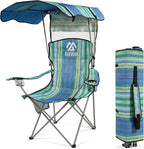 Camping Chair, Oversized Folding Chair with Canopy, Portable Outdoor Chair with Arms, Cup Holder and Carry Bag for Camping, Fishing, Beach, and Sports, Turquoise