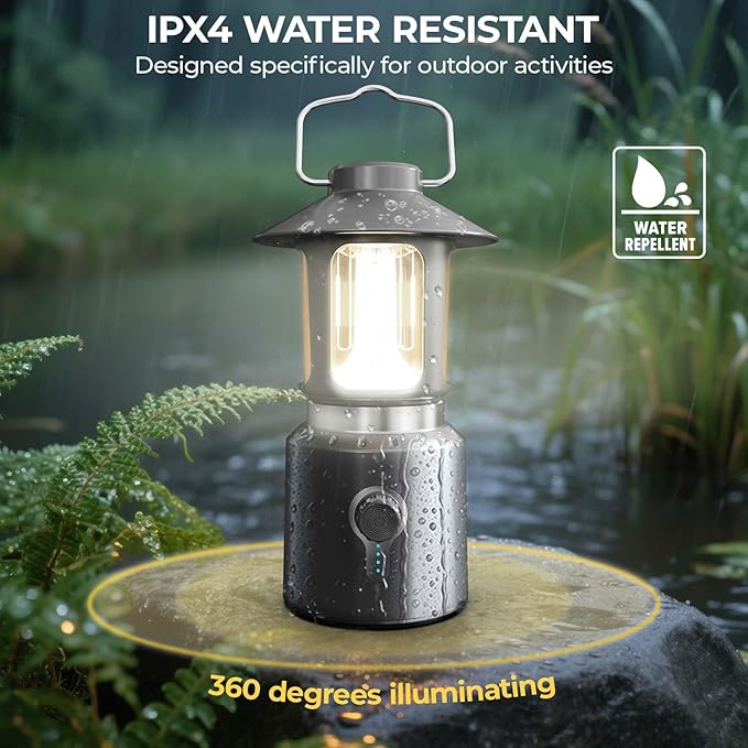 Camping Lantern Rechargeable, 8000mAh Power Bank, Telescopic Tent Light with 360° Lighting, Dual Light Source (LED & Vintage Filament), 3 Light Modes (2000K-6500K) Tent Lamp for Camping, Emergency