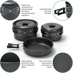 Odoland 15pcs Camping Cookware Mess Kit, Non-Stick Lightweight Pots Pan Set with Stainless Steel Cups Plates Forks Knives Spoons for Camping, Backpacking, Outdoor Cooking and Picnic