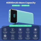 Portable Charger 40800mAh Power Bank with 3 Built-in Cables,PD 25W USB C in&Out Power Bank Fast Phone Charging,QC4.0 5 Output LED Display Battery Pack Compatible with iPhone 16/15,Galaxy,Android-Green