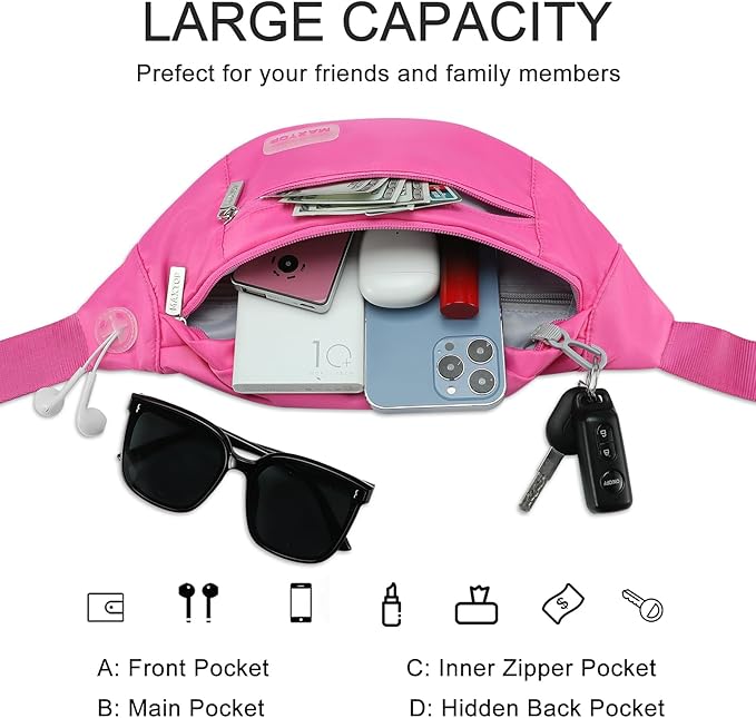 MAXTOP Large Crossbody Fanny Pack with 4-Zipper Pockets,Gifts for Enjoy Sports Festival Workout Traveling Running Casual Hands-Free Wallets Waist Pack Phone Bag Carrying All Phones