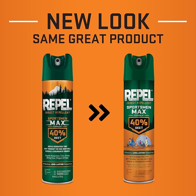 Repel Insect Repellent Sportsmen Max Formula 40% DEET, 6.5 Ounces, Long-Lasting Aerosol Insect Repellent Spray Repels Mosquitoes, Ticks, Gnats, Biting Flies, Chiggers and Fleas, 3 Pack