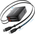 65W for MacBook Pro Charger,5-in-1 Retractable Wall Charger Plug for iPhone 17,3.94 ft PD USB C&Lightening Cable&3 Ports,Fast Charging Block for Mac Book Pro/Air,M1 M2 M3 M4 M5,iPad Pro,Galaxy,Pixel
