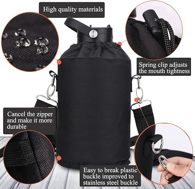 Water Bottle Insulated 32oz 40oz 64oz 128oz Straw Lid Spout Lid & 3 Lids, Leak Proof, Vacuum Insulated,Stainless Steel Water Bottle Wide Mouth for Sports, Gym or Office