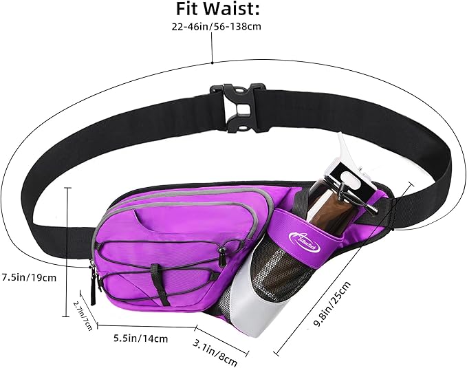 AiRunTech Fanny Pack with Water Bottle Holder, Hiking Waist Bag for Walking Accessories Essentials, Hiking Hydration Gear Gift Women Men