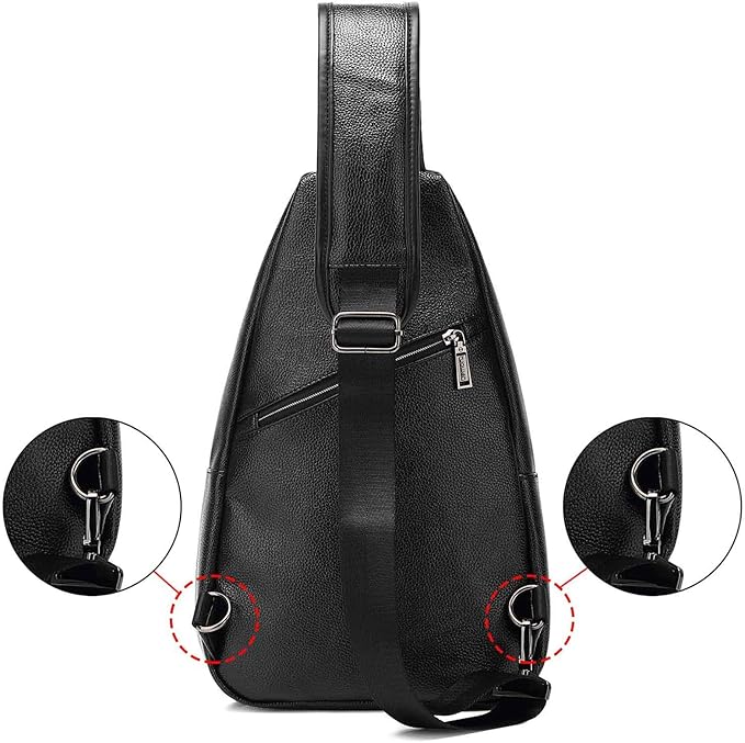 Small Sling Bag Crossbody Backpack Over the Shoulder Bag for Men Women Travel Outdoors, Lightweight Sling Chest Pack (Large, Pu leather)