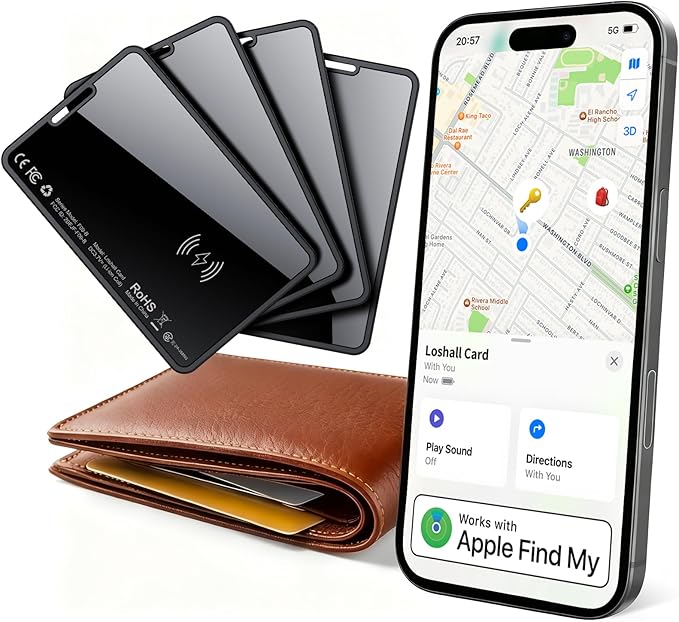 2026 New [Apple MFi Certified] Slim Wallet Tracker Card 0.09in for Apple Find My (iOS Only), GPS Tracker Card (4 Pack) for Airtag Wallet, Wireless Charging, Key Finder and Item Locator for Passport