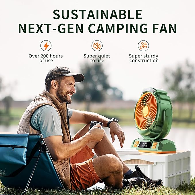 Camping LED Fan with Light, 40000mAh Rechargeable Battery Powered Outdoor Tent Fan with Light and Hook, 6 Speed, Personal USB Desk Fan for Camping, Fishing, Power Outage,Hurricane, Worksite