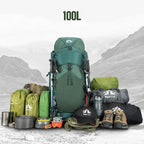 Night Cat Internal-frame Hiking Backpack: 100L Large Camping Backpack for Men Women Traveling Waterproof Rain Cover Green