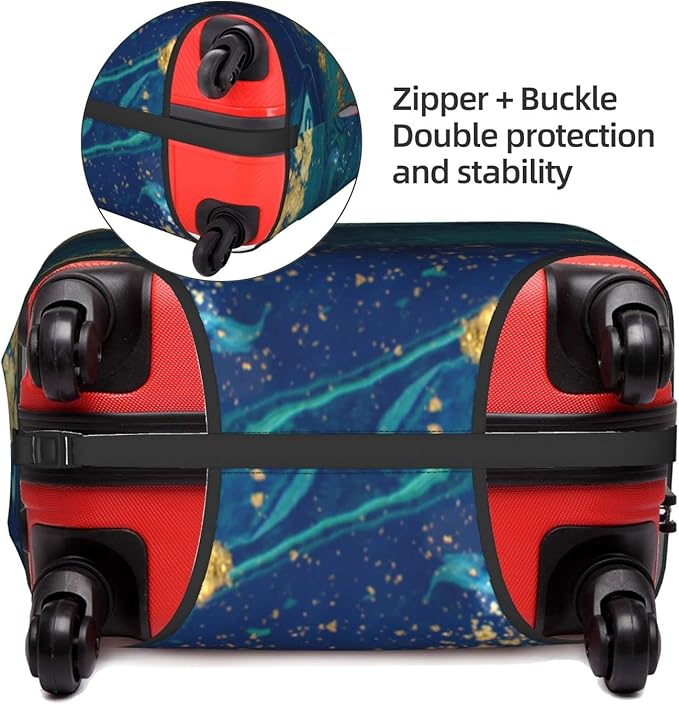 Travel Luggage Cover Suitcase Protector, Gold Blue Abstract Marble Washable Elastic Suitcase Baggage Cover Anti-scratch Double-sided with Zipper Closure for Wheeled Suitcase Fits 25-28 Inch Luggage