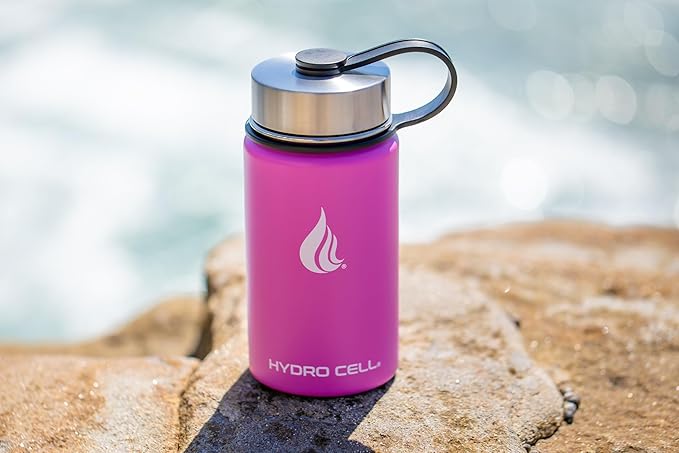 HYDRO CELL Stainless Steel Insulated Water Bottle with Straw - For Cold & Hot Drinks - Metal Vacuum Flask with Screw Cap and Modern Leakproof Sport Thermos for Adults (Fuchsia 14oz)