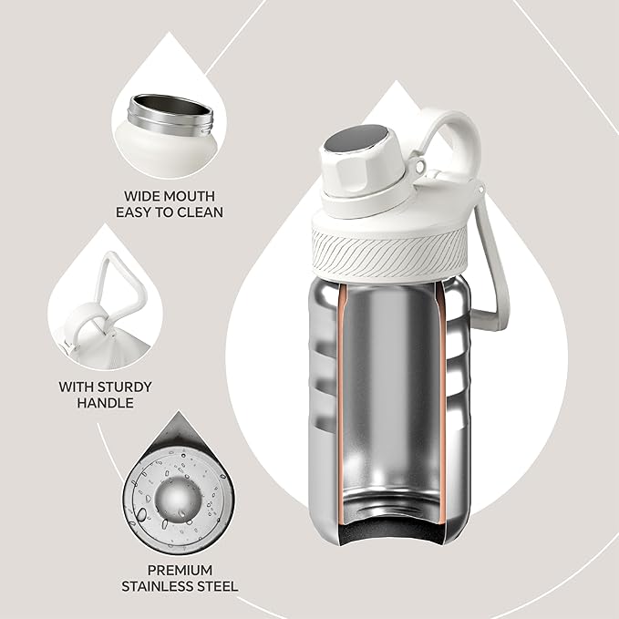 IDEUS Insulated Water Bottle 12oz, Stainless Steel Insulated Water Bottle For School, Insulated Bottles With Straws Leakproof, Vacuum Double Wall Water Bottles For Boys And Girls With 2 Lids, BPA Free