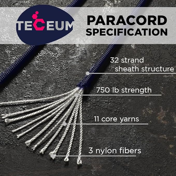 TECEUM 5/32" Paracord Rope 1000 – 1000ft / 200ft / 100ft / 50ft – Tactical Parachute Cord 4mm – 45+ Colors – Nylon String for Survival & Camping Gear – Stripe Cord for Survival – Utility Rope