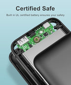 2-Pack 10000mAh Phone Portable Charger Power Bank, Built in Cable and AC Wall Plug, Fast Slim USB C Charging Battery Pack Travel Essentials Compatible with iPhone, Android, Black & Pink