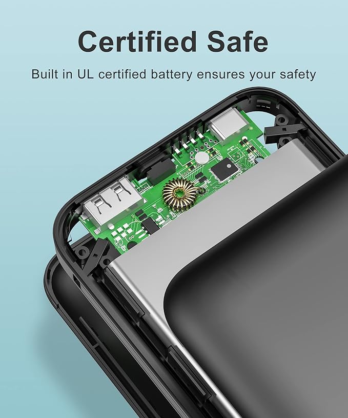 2-Pack 10000mAh Phone Portable Charger Power Bank, Built in Cable and AC Wall Plug, Fast Slim USB C Charging Battery Pack Travel Essentials Compatible with iPhone, Android, Black & Pink