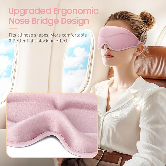 Sleep Mask, Premium Eye Mask for Sleeping, Total Blackout, Super Soft Comfort, Adjustable Fit, Upgraded 3D Ergonomic Designed Sleeping Mask for Home, Office, Travel, Meditation, Yoga, Pink
