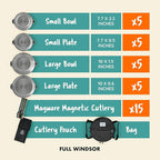 FULL WiNDSOR - MAGWARE - Magnetic Bowls and Plates Set - Stainless Steel Travel Dinnerware for Camping, Overlanding, Backpacking, Picnic, RV, Outdoor Dining Portable Tableware Mess Kit