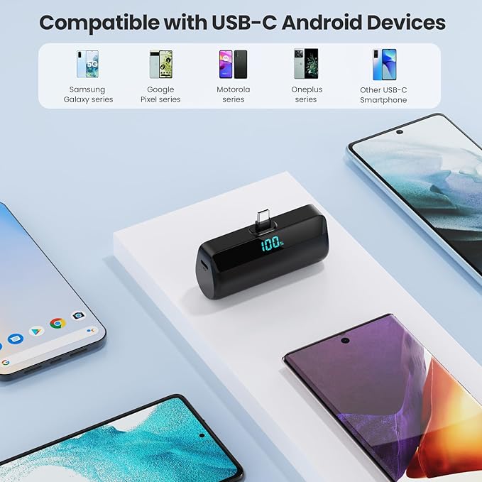 [2 Packs] Small Portable Charger 5500mAh for iPhone 15/16,LCD Display 15W PD Fast Charging Power Bank,USB-C Connector,Mini Battery Pack Compatible with 16/16 Pro Max/15/15 Pro Max Android Galaxy etc