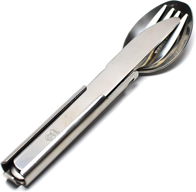 Original Hungarian army cutlery set 4 pieces. Eating utensils military issue spoon fork knife kit flatware multi-tool Camping bottle can opener stainless steel NEW