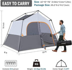 HIKERGARDEN 6-8 Person Camping Tent - Portable Family Cabin Tent for Camp, Windproof Fabric Camp Tent Outdoor for Hiking, Backpacking, Traveling