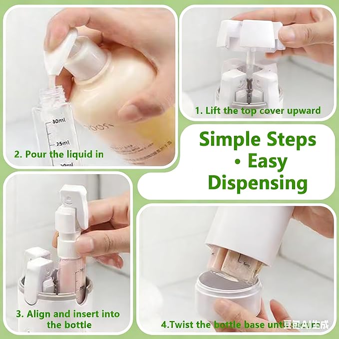 4 in 1 Travel Dispenser, Travel Bottles for Toiletries, Squeeze Leak Proof Dispenser Bottles with Scale and Label for Shampoo Lotion Shower Gel, Suitable for Travel, Camping and Gym(2 PC, Green)