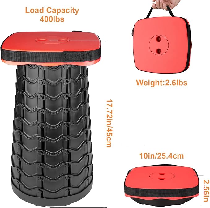 Boreeman Upgraded Collapsible Stool, Square Portable Stool, Lightweight Yet More Sturdy with Load Capacity 400lbs, Perfect for Camping Fishing Hiking BBQ (Square Red)