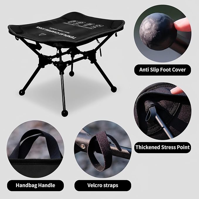 TENPLAY Portable Camping Stools for Adults Heavy Duty,Holds Up to 330lbs,18 Inch Oversized Folding Stools with All-in-One Seat & Carry Bag Design for Camping Outdoor Beach Travel Hiking Fishing Black
