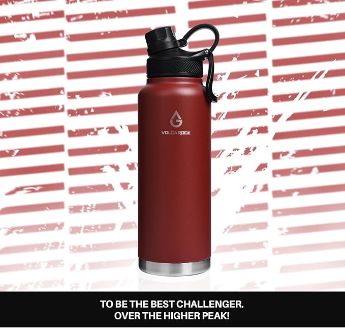 Insulated Sports Water Bottle with Straw Lid Dustproof, 3 Lids, 24/32/40/64 oz Dishwasher Safe & BPA Free Double Wall Stainless Steel Water bottle, Leakproof & Sweat Free -40 Oz Brick Red